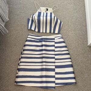 Topshop Blue and White Asymmetrical Dress